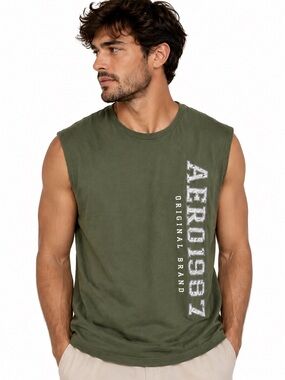 Men’s Aeropostale Olive Green Sleeveless Tank Top 100% Cotton Size L NWT